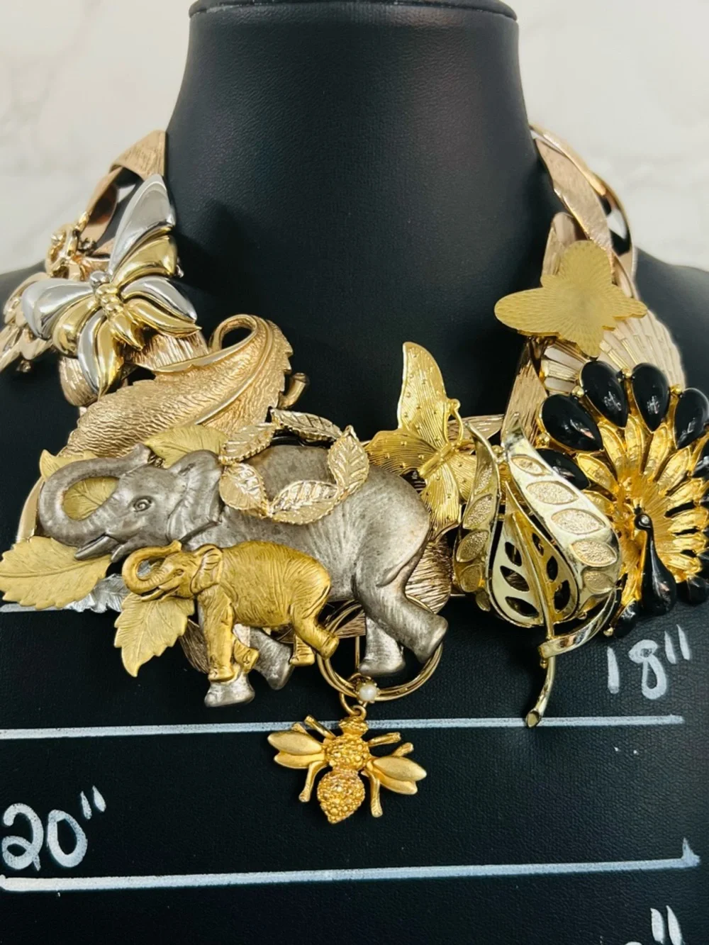 Upcycled Vintage Brooch Necklace "Earth Treasures" 16in - Picture 4 of 10